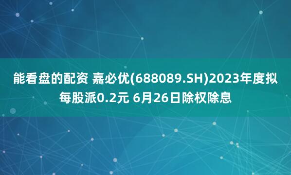 能看盘的配资 嘉必优(688089.SH)2023年度拟每股派0.2元 6月26日除权除息